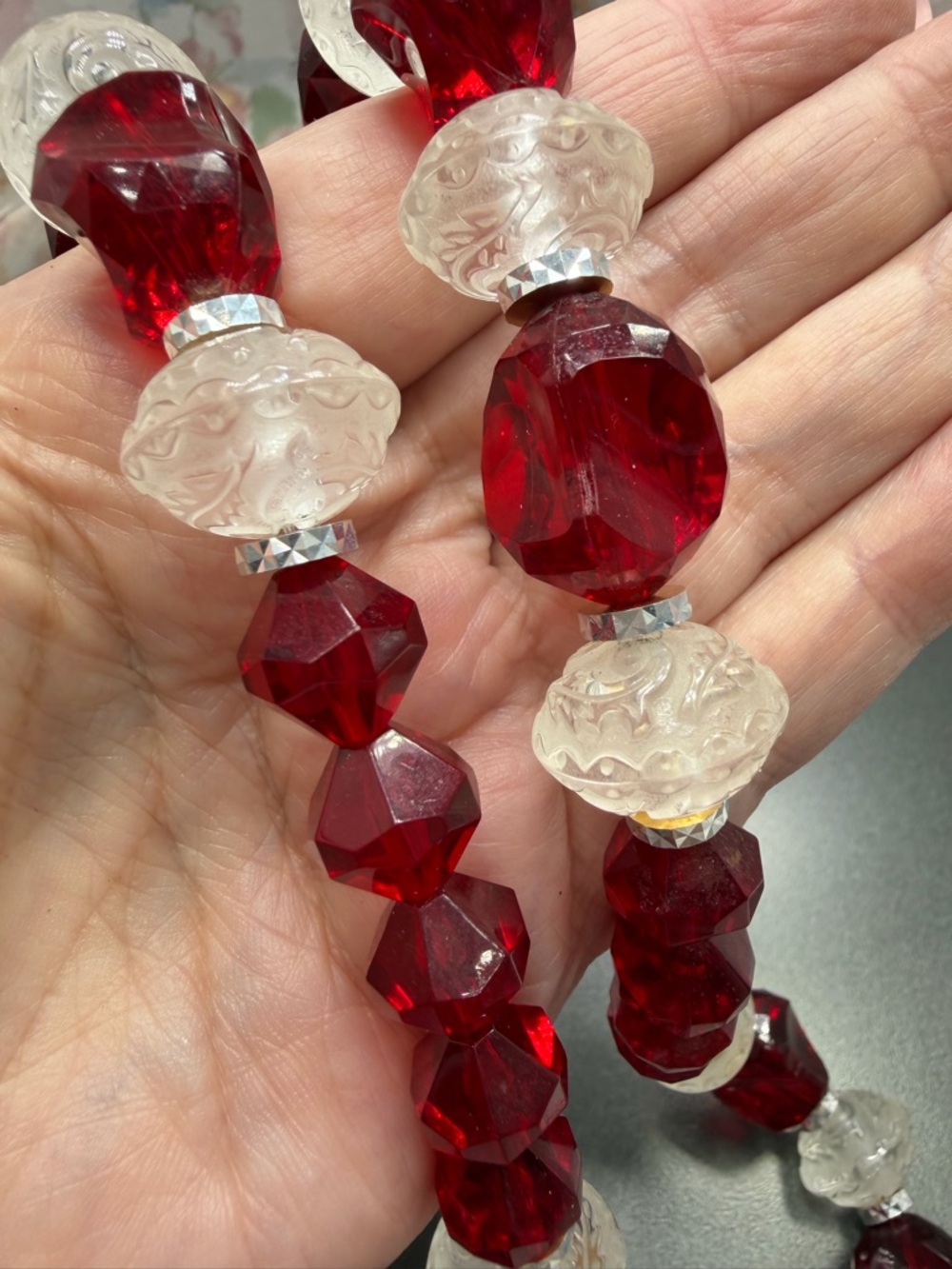 😎50% off Vintage Arthur David  Red and Clear Faceted Bead Necklace #25SN